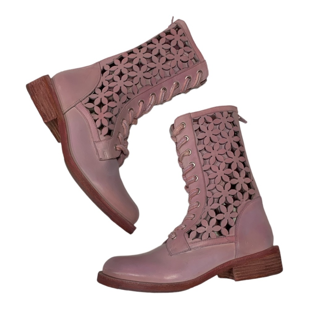 Free People Flower Power Lace-up Festival Ankle Boots Pink Combat Sz 36 US 6 - Picture 3 of 16